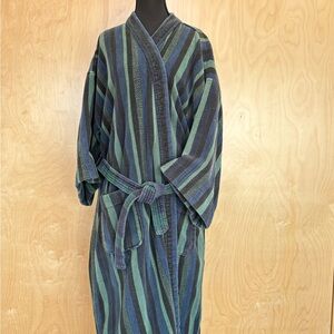 Vintage Puritan Men's XL Striped  - Navy, Black & Teal Bath Robe Turkish Cotton